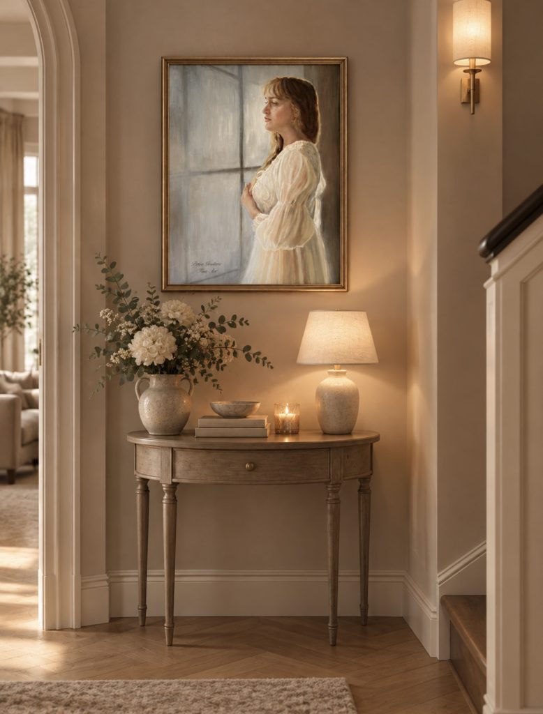 Romantic oil painting in hall